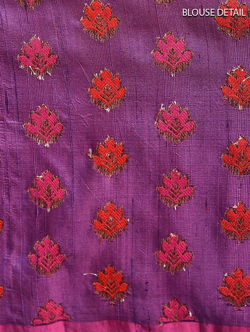 Purple Tussar Silk Handloom Banarasi Saree With Meenakari