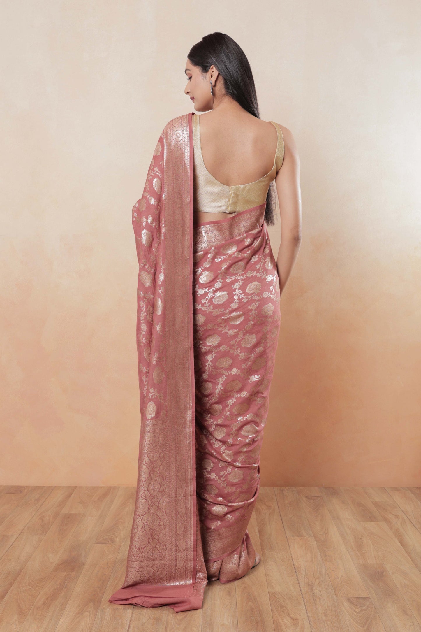 Pastel Pink Jaal Moonga Georgette Handloom Banarasi Saree