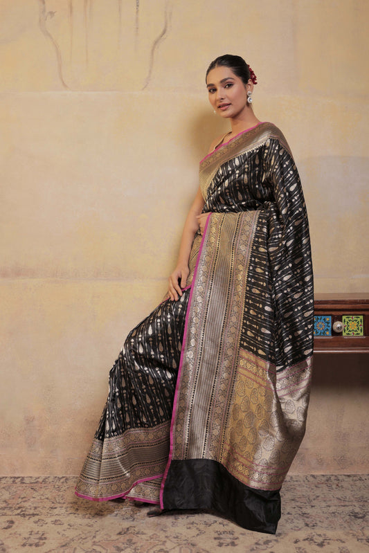Black Katan Silk Handloom Banarasi Saree