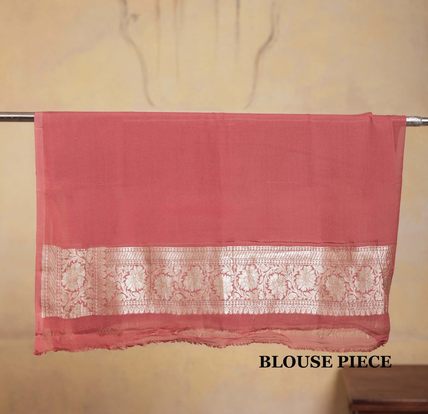 Coral Pink Jaal Khaddi Georgette Handloom Banarasi Saree