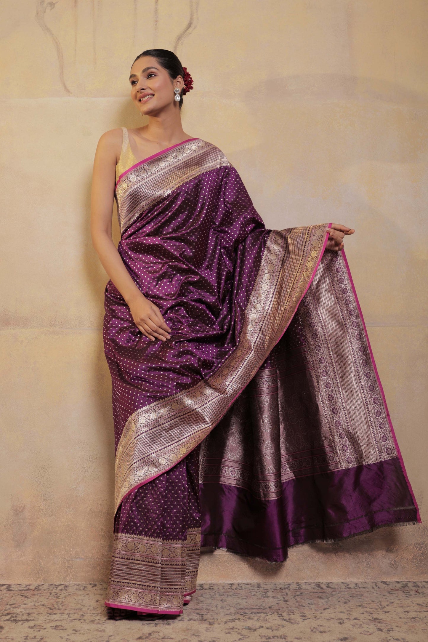 Purple Booti Katan Silk Handloom Banarasi Saree
