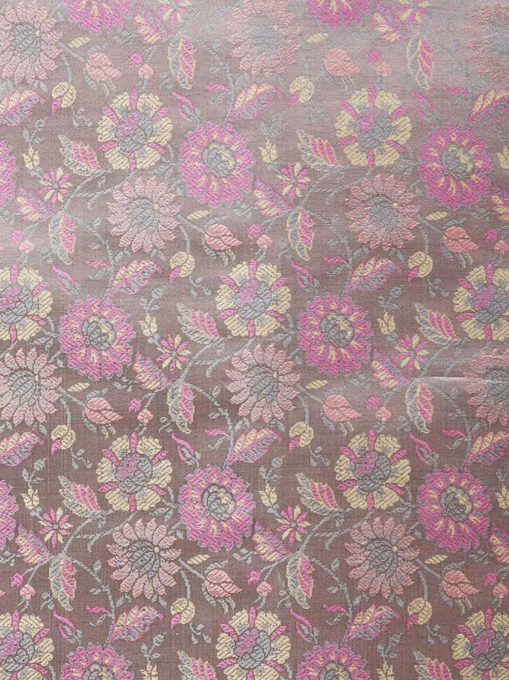 Grey Handloom Banarasi Jamawar Silk Fabric