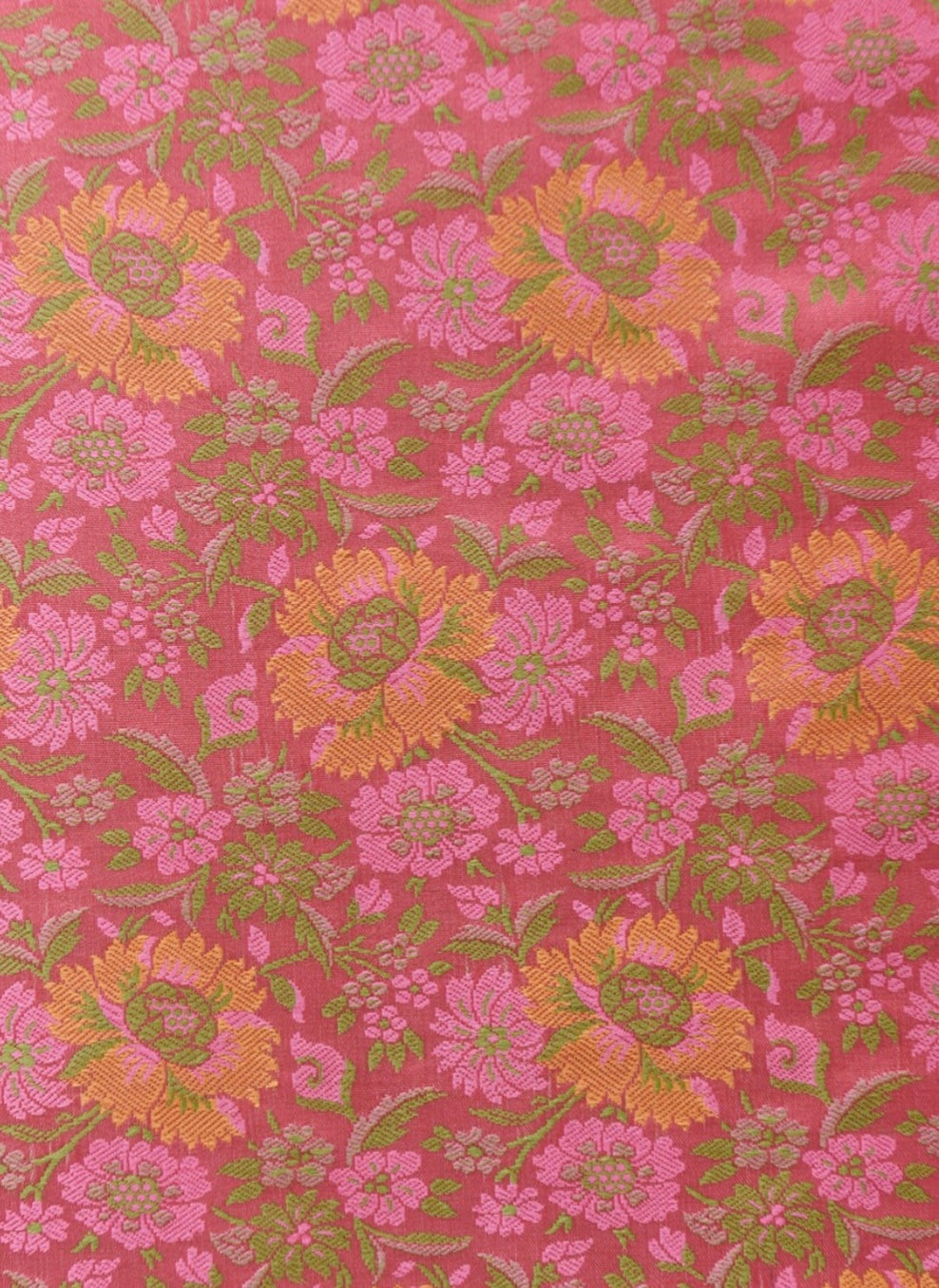 Pink Handloom Banarasi Jamawar Silk Fabric