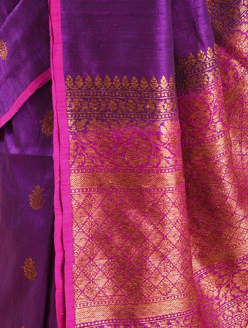 Purple Tussar Silk Handloom Banarasi Saree With Meenakari