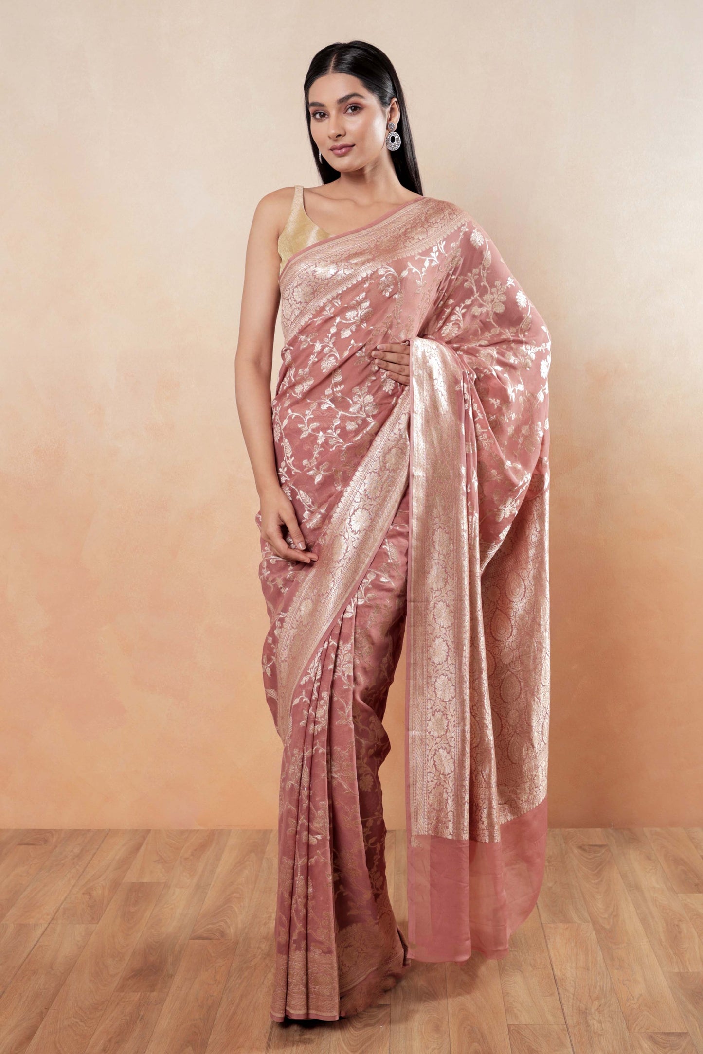 Pastel Pink Jaal Khaddi Georgette Handloom Banarasi Saree