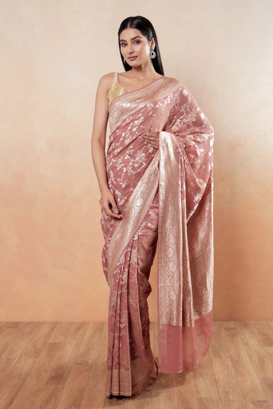 Pastel Pink Jaal Khaddi Georgette Handloom Banarasi Saree
