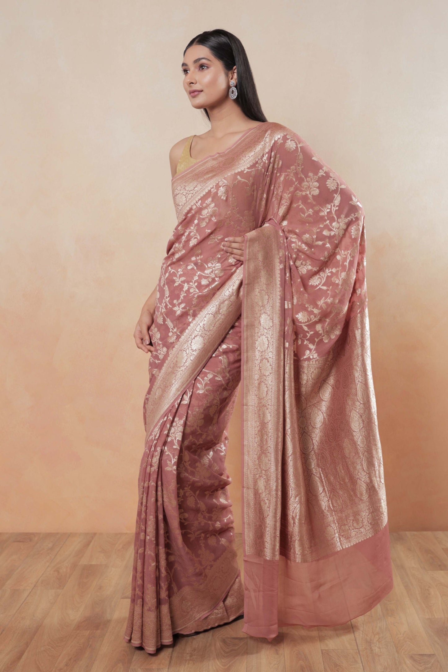 Pastel Pink Jaal Khaddi Georgette Handloom Banarasi Saree
