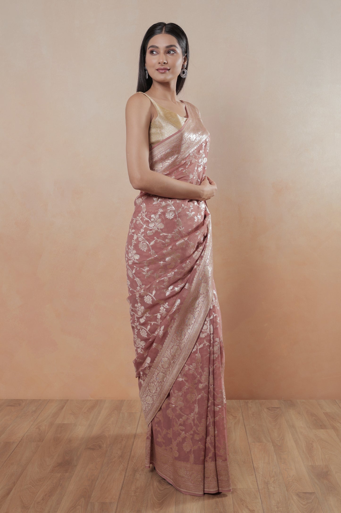 Pastel Pink Jaal Khaddi Georgette Handloom Banarasi Saree