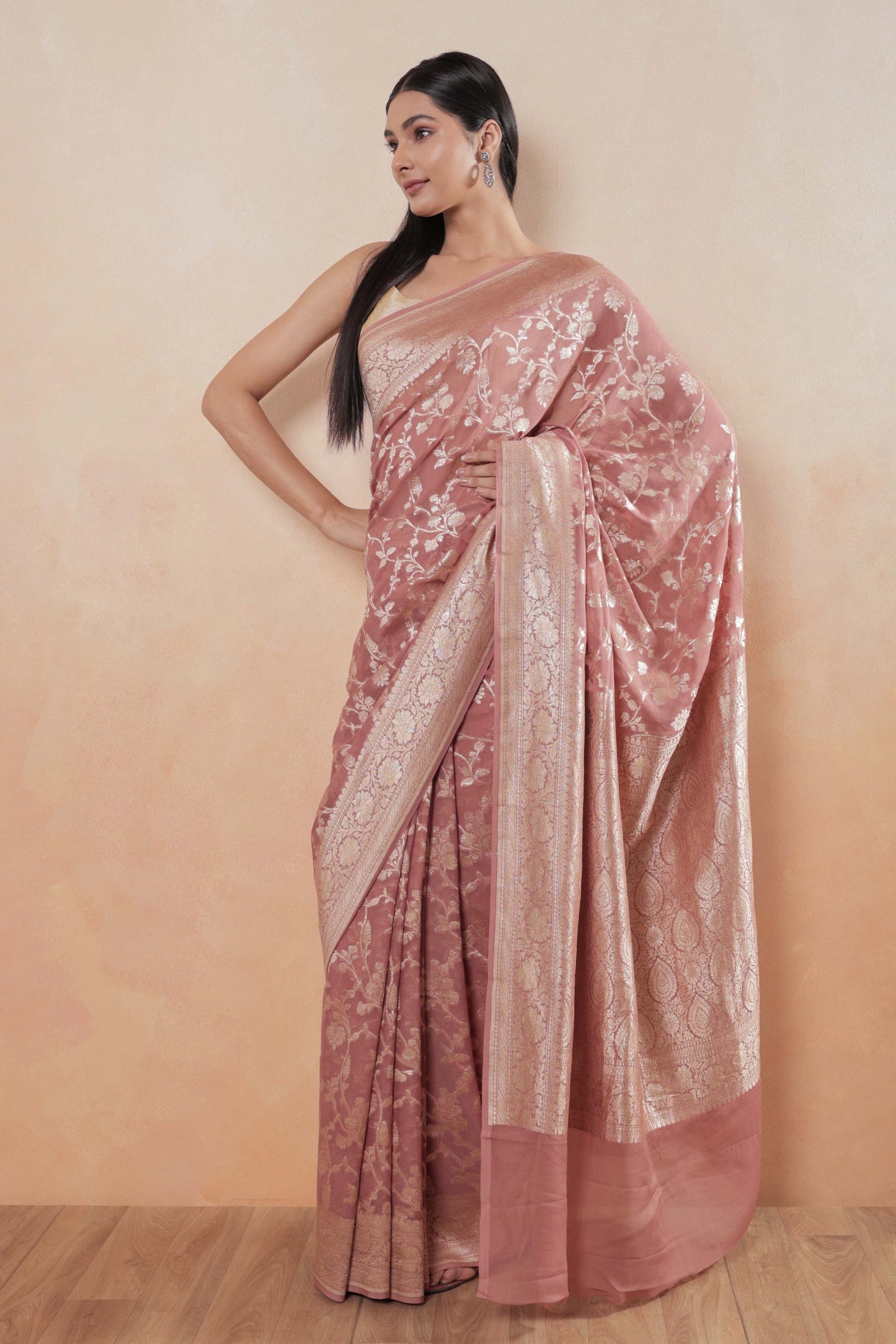Pastel Pink Jaal Khaddi Georgette Handloom Banarasi Saree