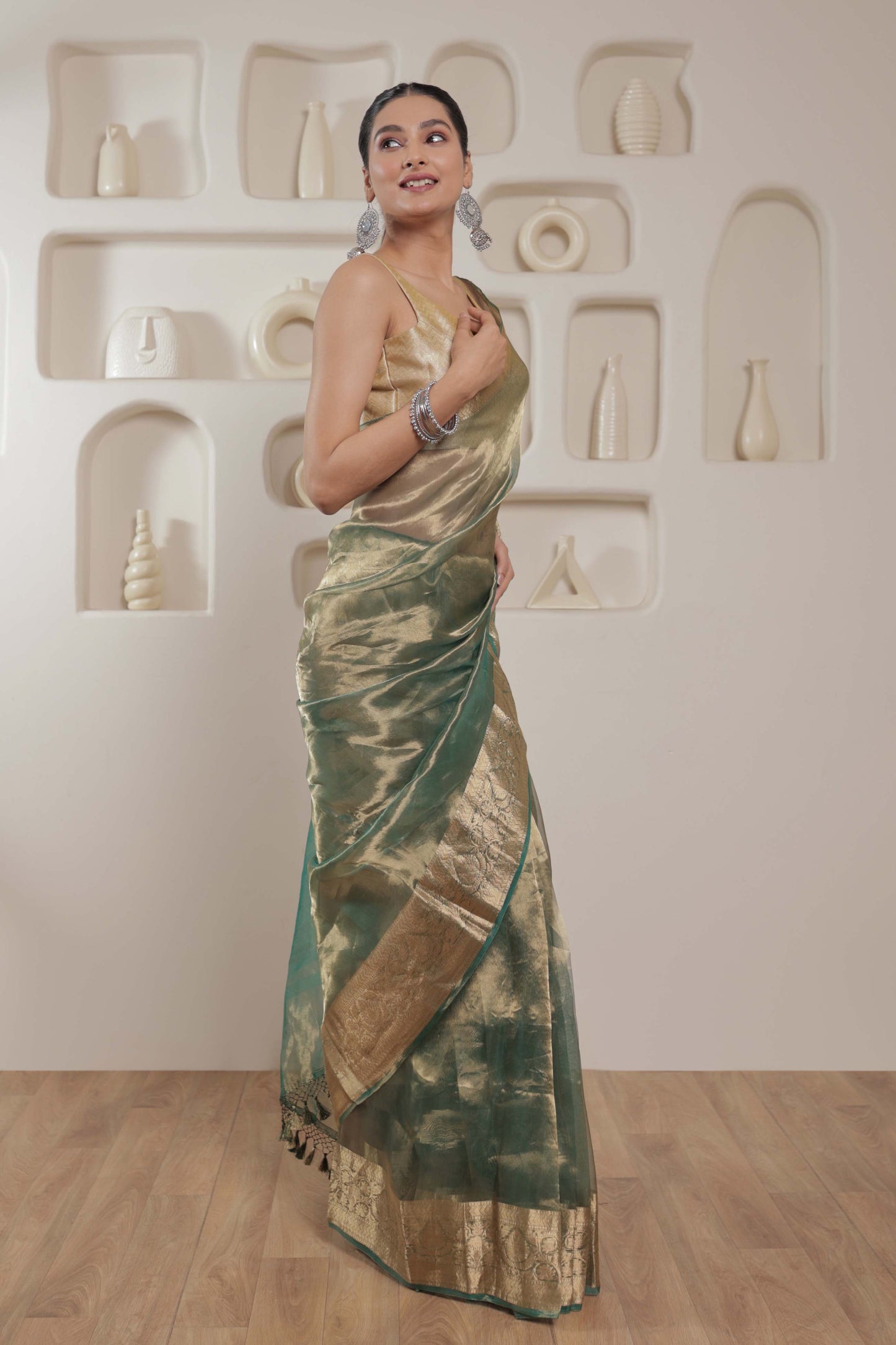 Green and Gold Tissue Silk Handloom Banarasi Saree