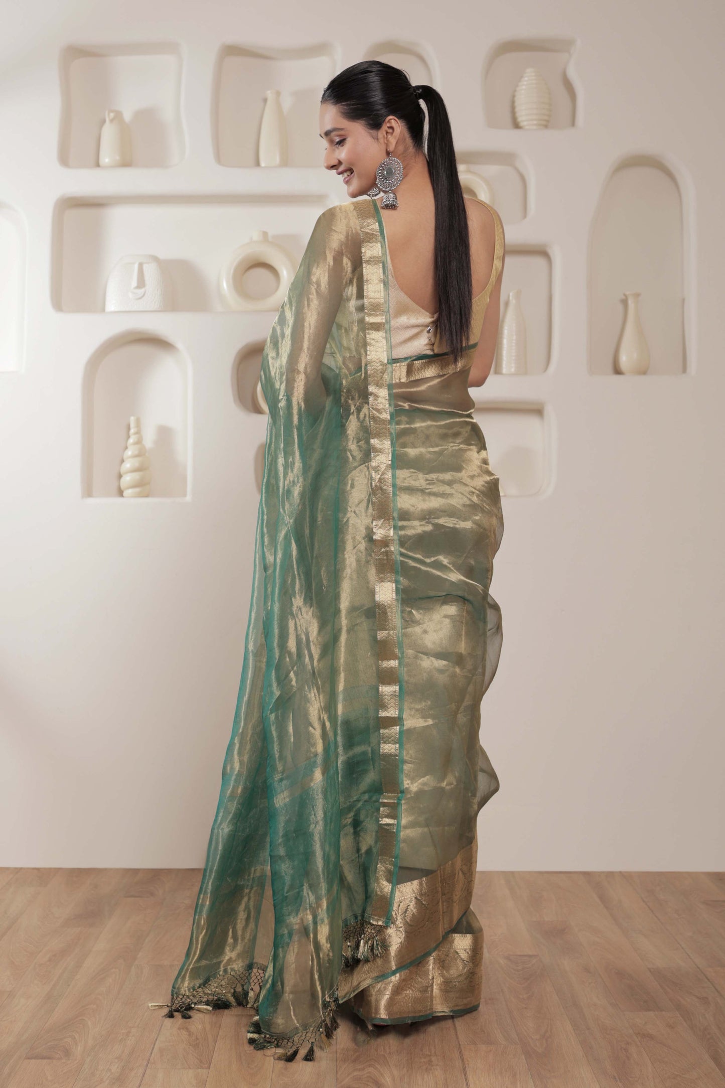 Green and Gold Tissue Silk Handloom Banarasi Saree