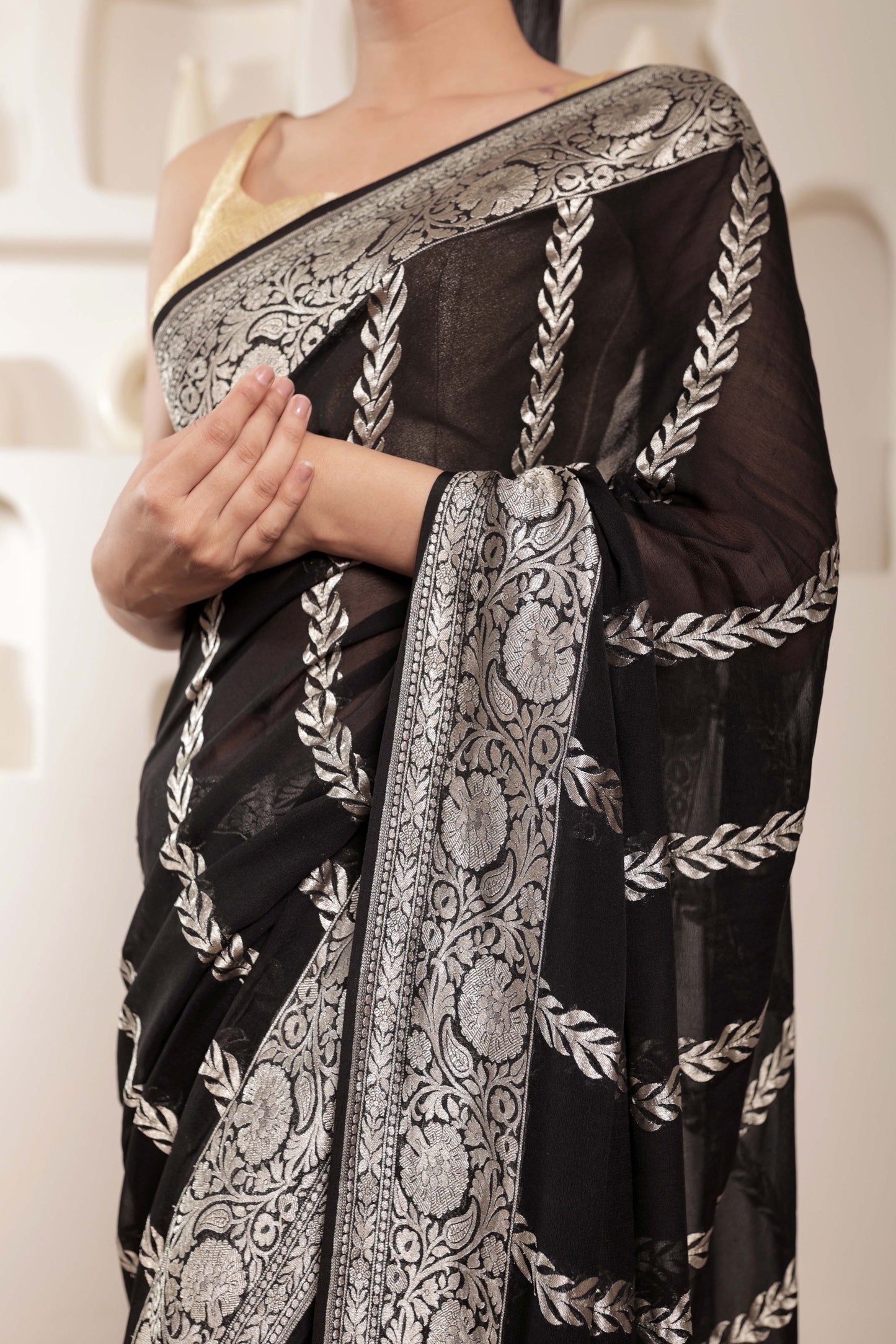 Black Khaddi Georgette Handloom Banarasi Saree