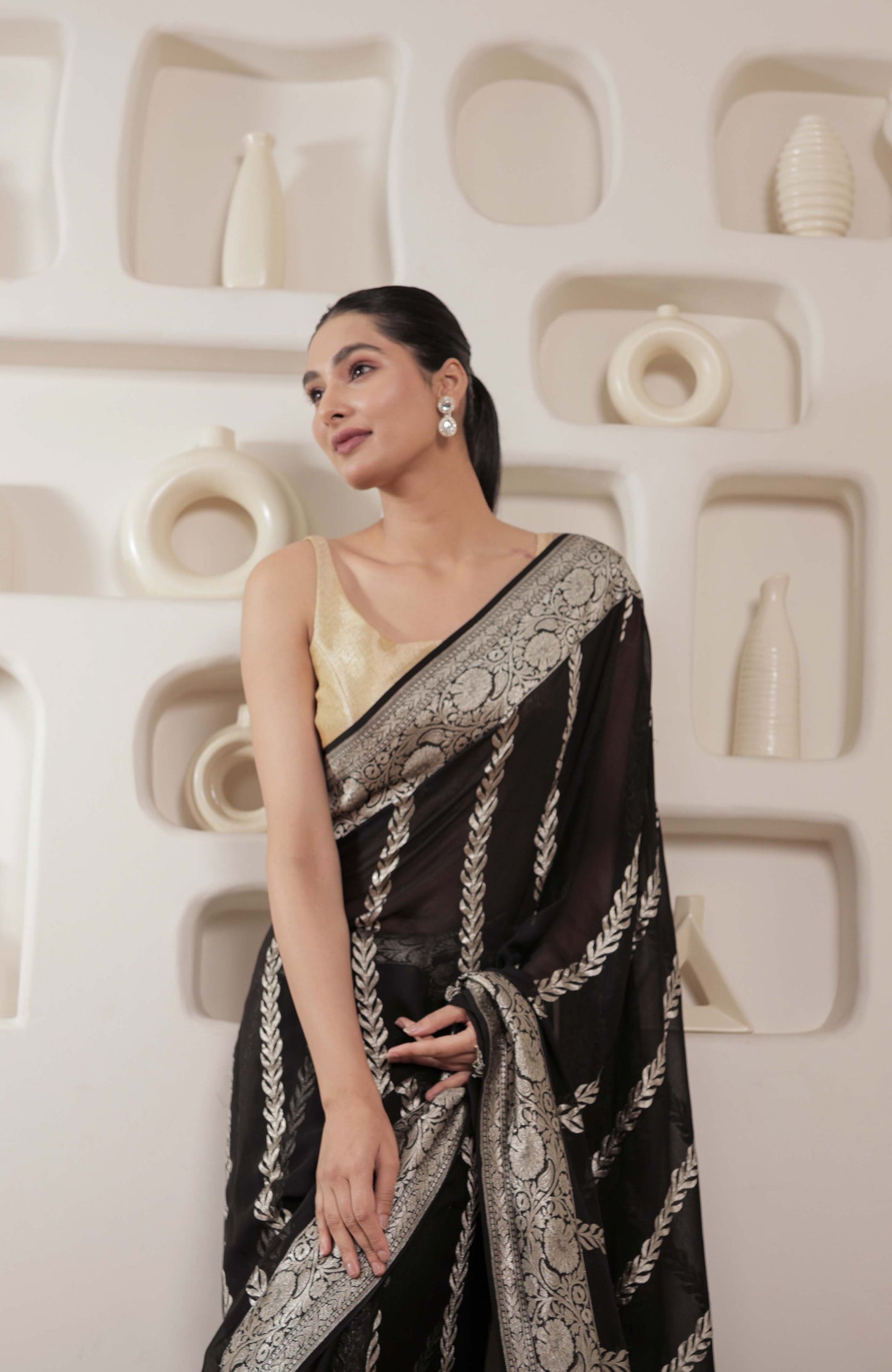 Black Khaddi Georgette Handloom Banarasi Saree