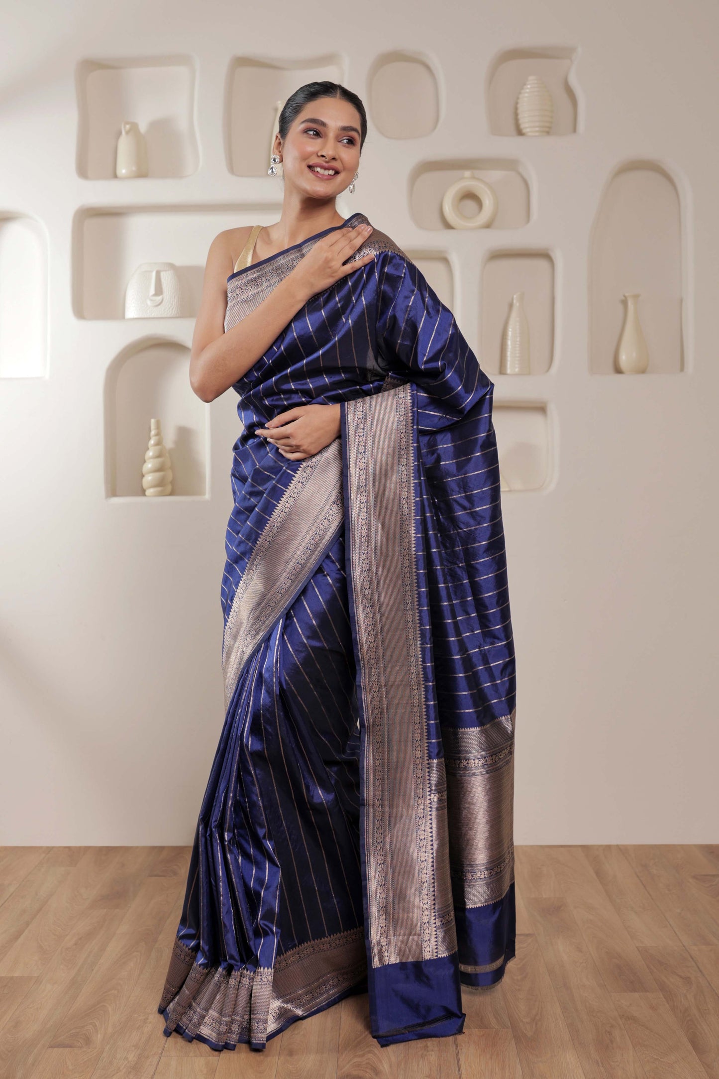 Blue Katan Silk Handloom Banarasi Saree