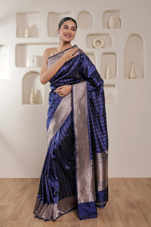 Blue Katan Silk Handloom Banarasi Saree