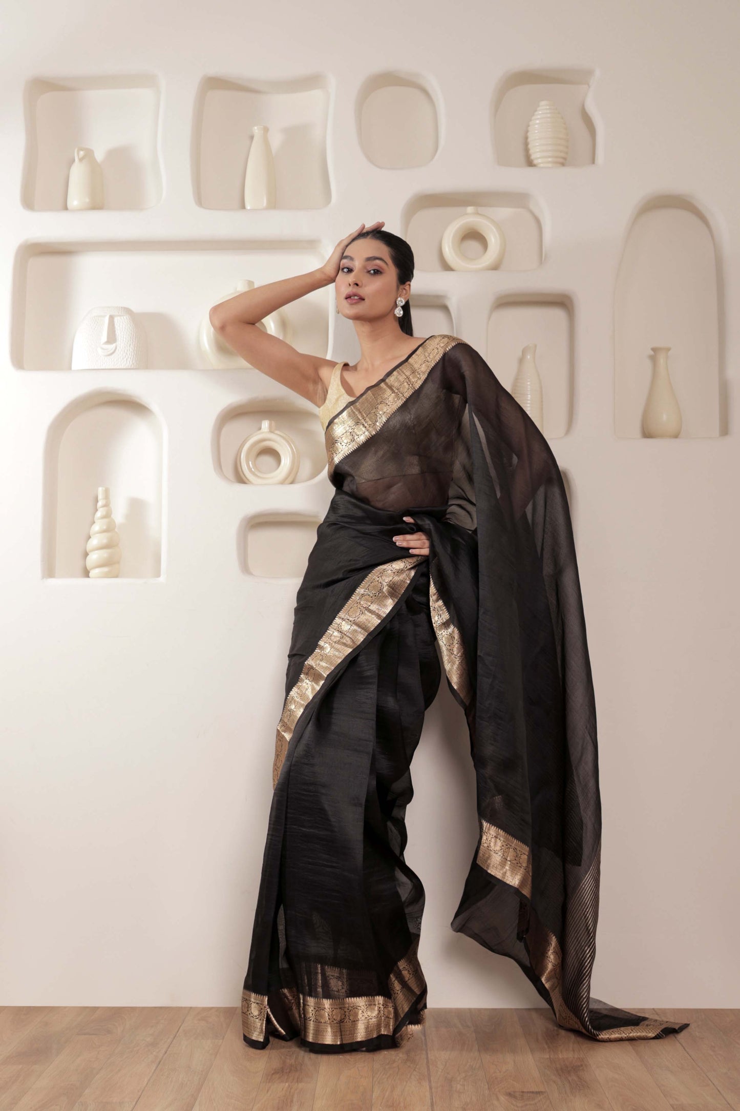 Black Kora Silk Handloom Banarasi Saree
