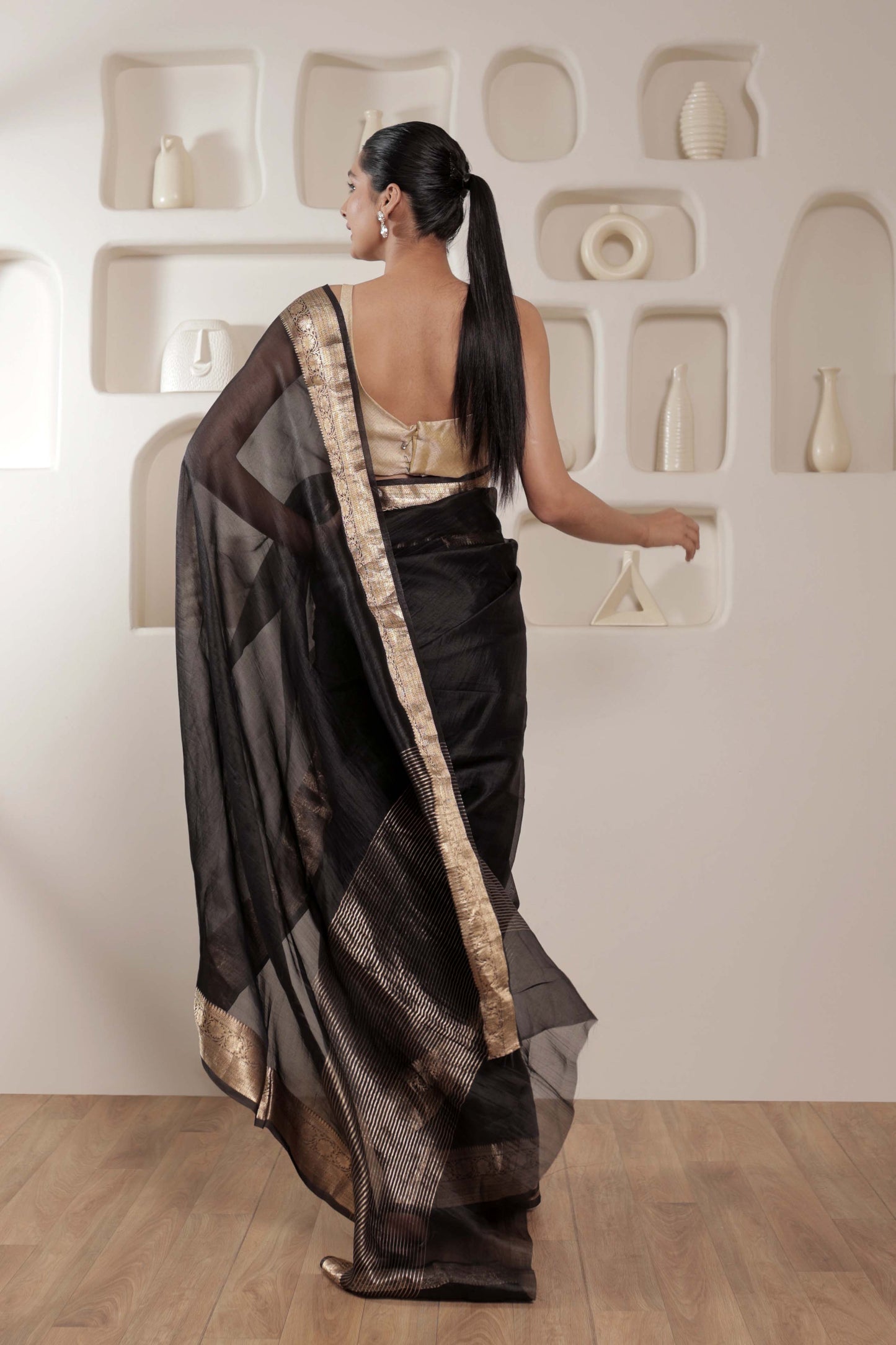 Black Kora Silk Handloom Banarasi Saree