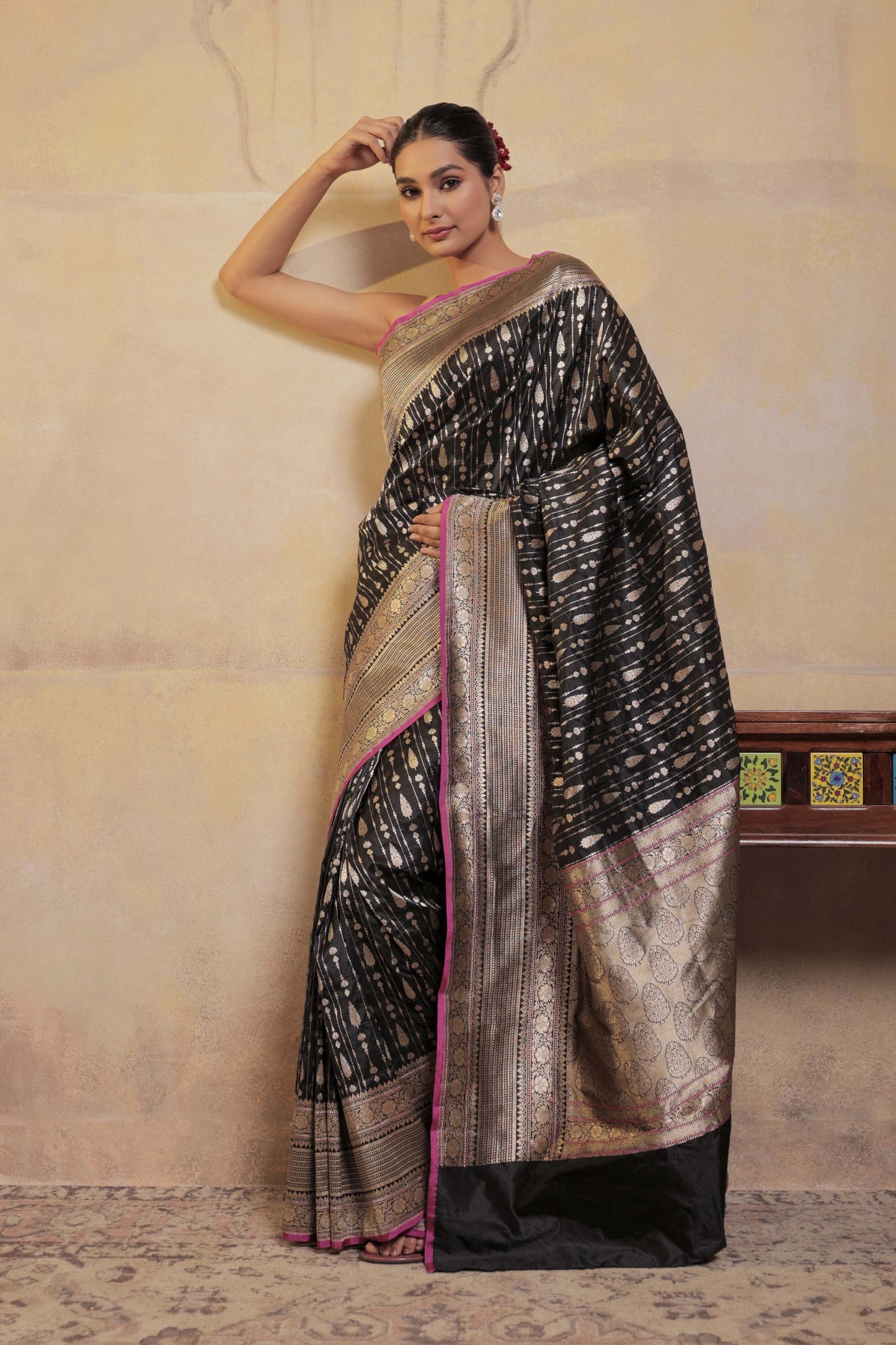 Black Katan Silk Handloom Banarasi Saree