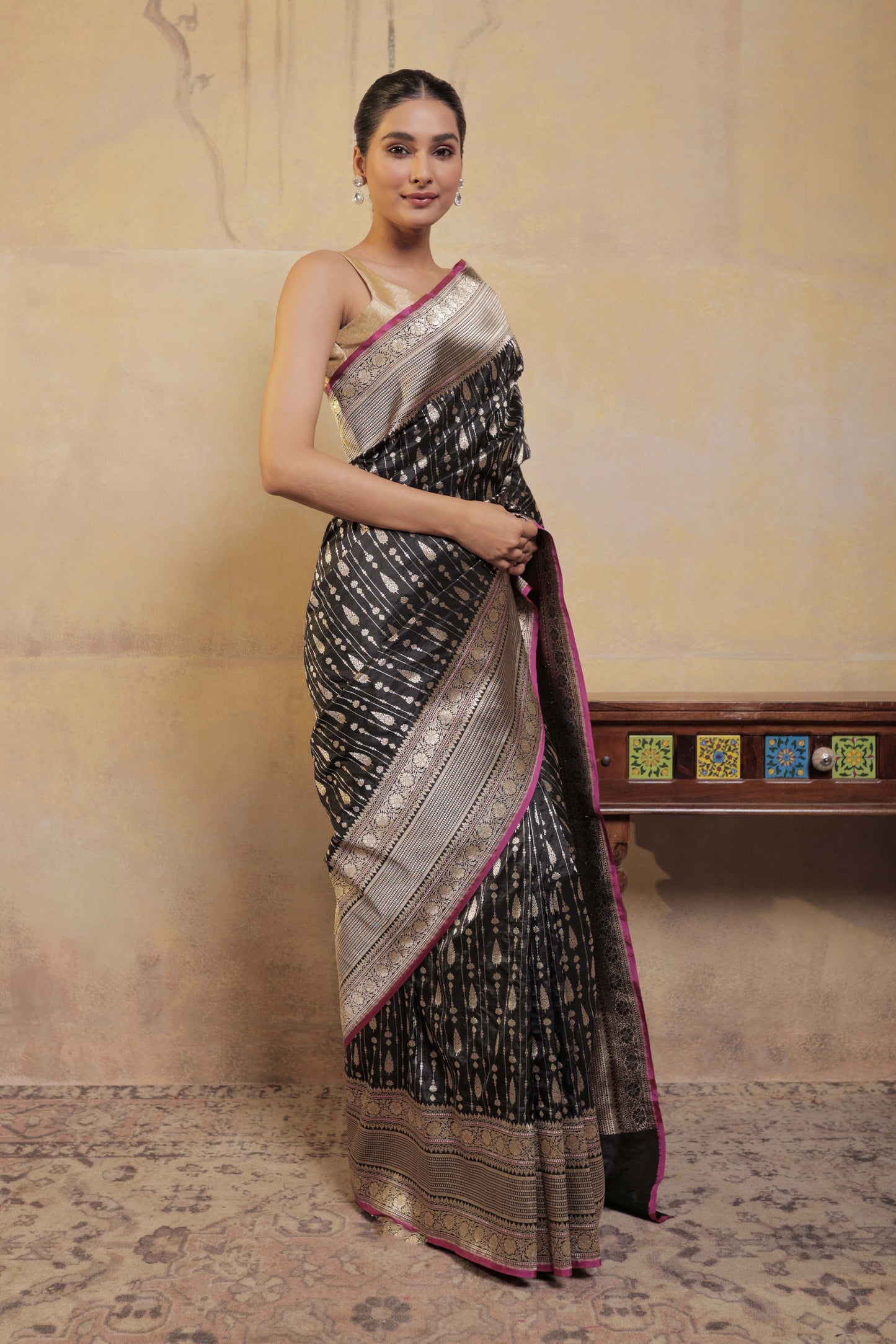 Black Katan Silk Handloom Banarasi Saree
