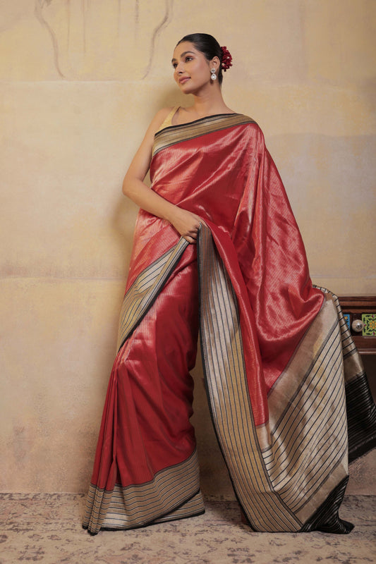 Red and Black Katan Silk Handloom Banarasi Saree