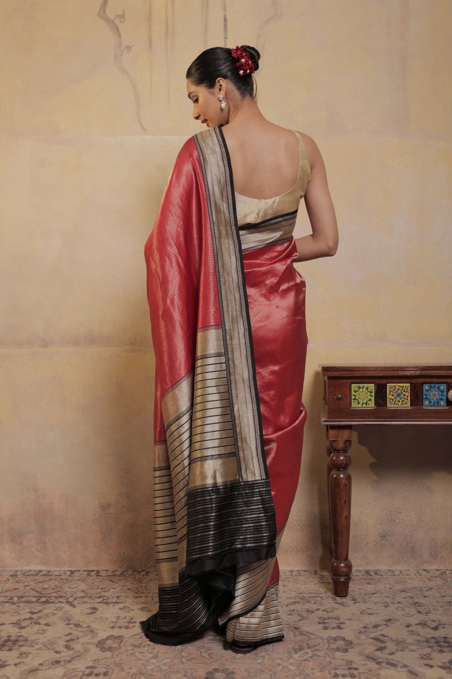 Red and Black Katan Silk Handloom Banarasi Saree