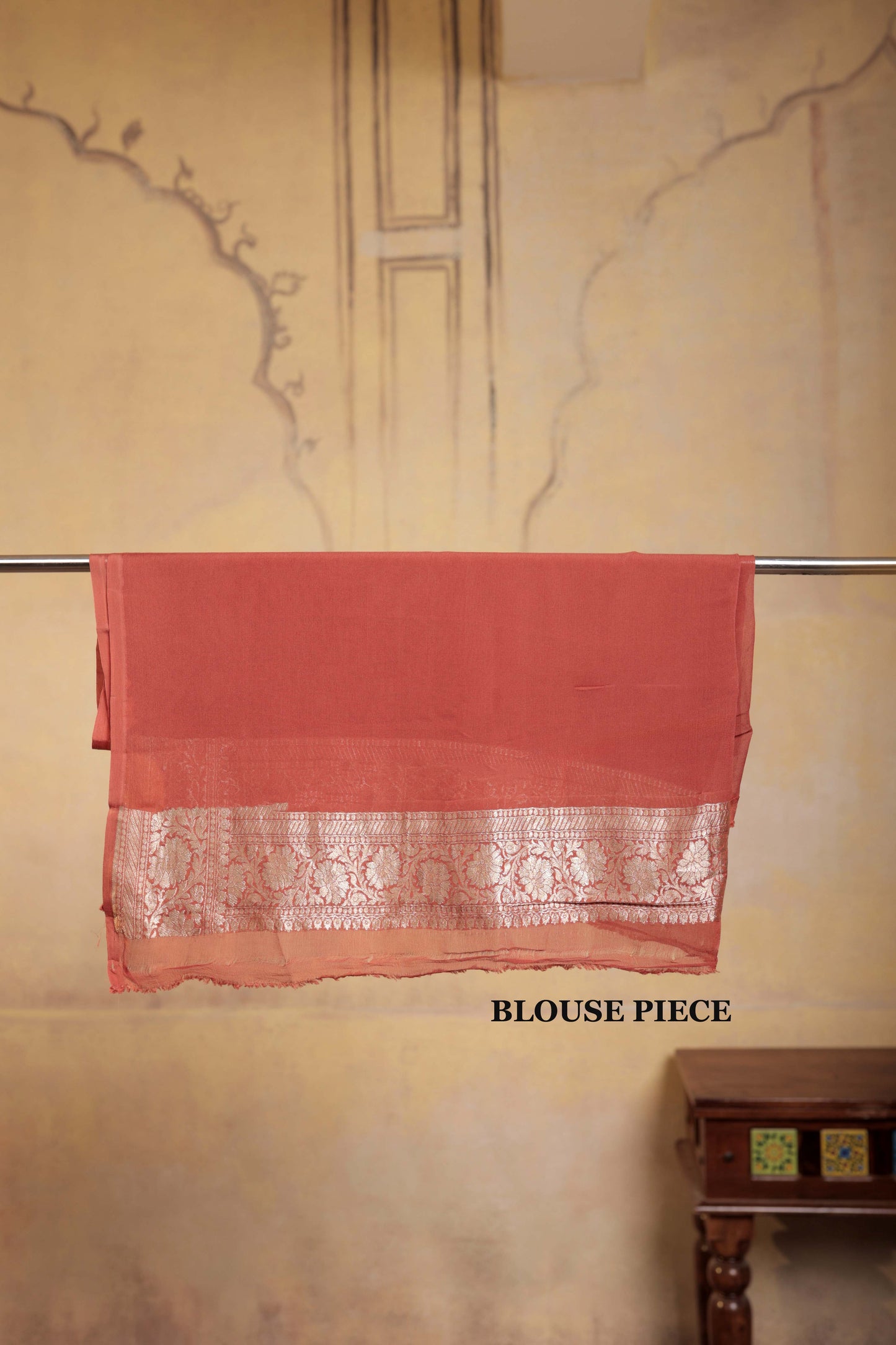 Terracotta Orange Jaal Khaddi Georgette Handloom Banarasi Saree