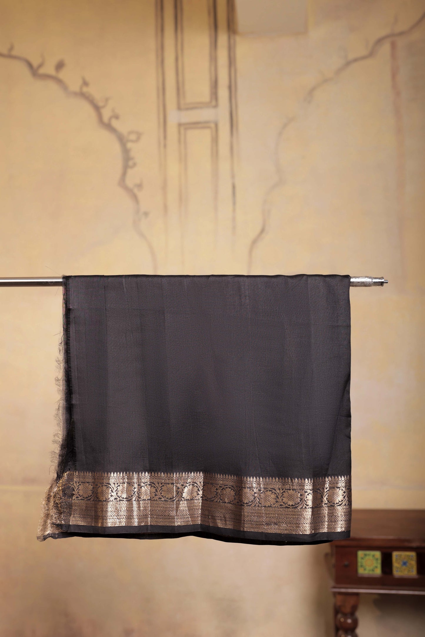 Black Kora Silk Handloom Banarasi Saree