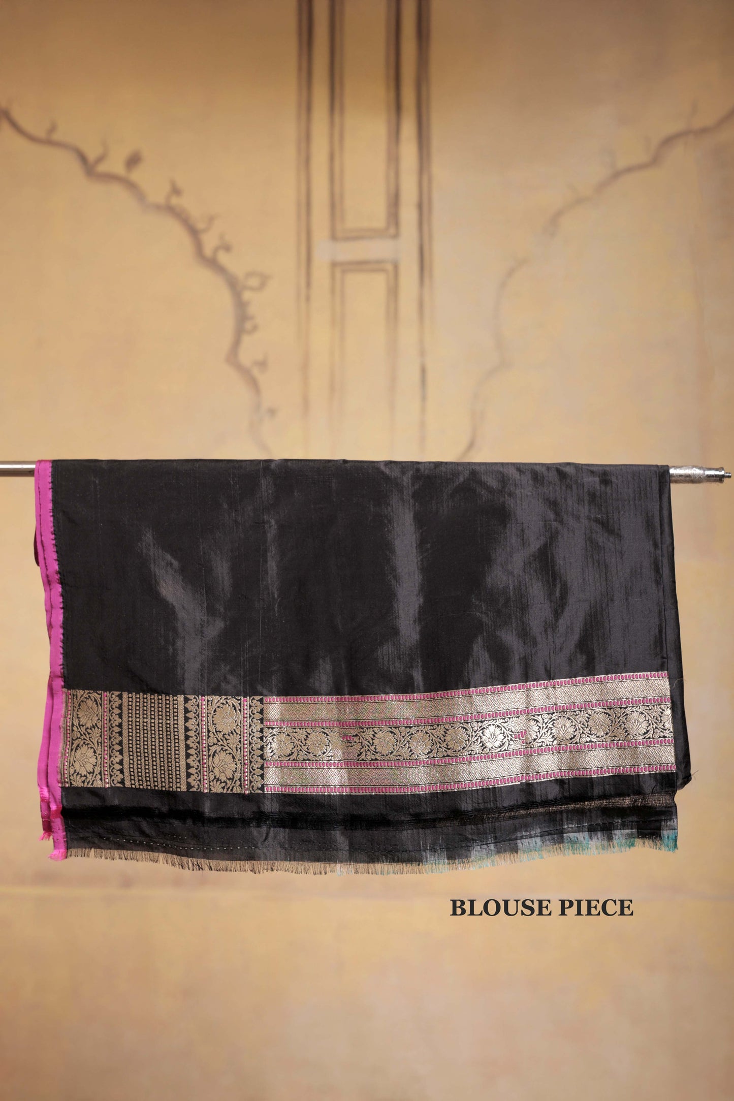 Black Katan Silk Handloom Banarasi Saree with Pink Border
