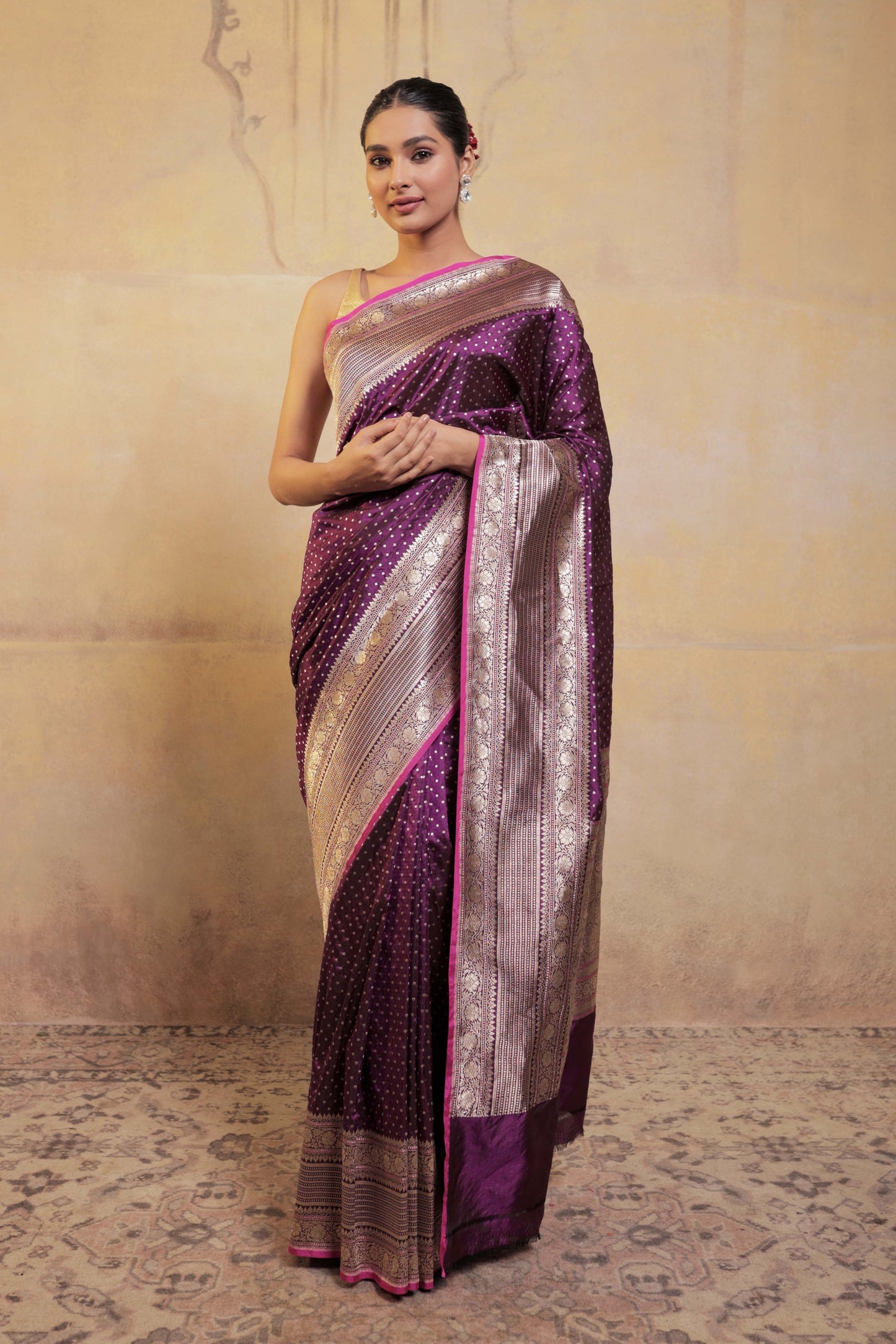 Purple Booti Katan Silk Handloom Banarasi Saree
