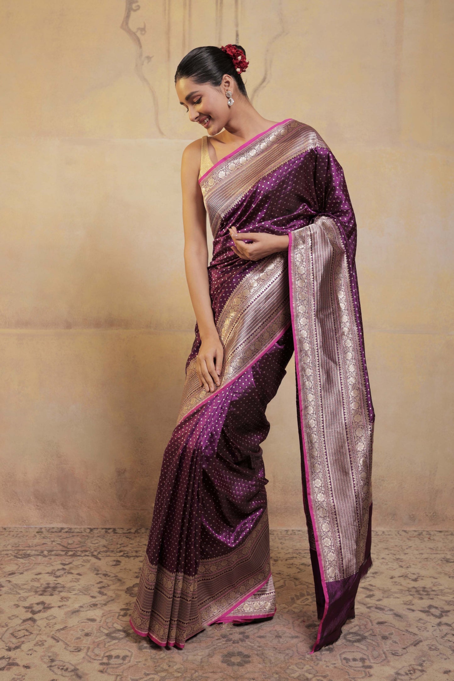 Purple Booti Katan Silk Handloom Banarasi Saree