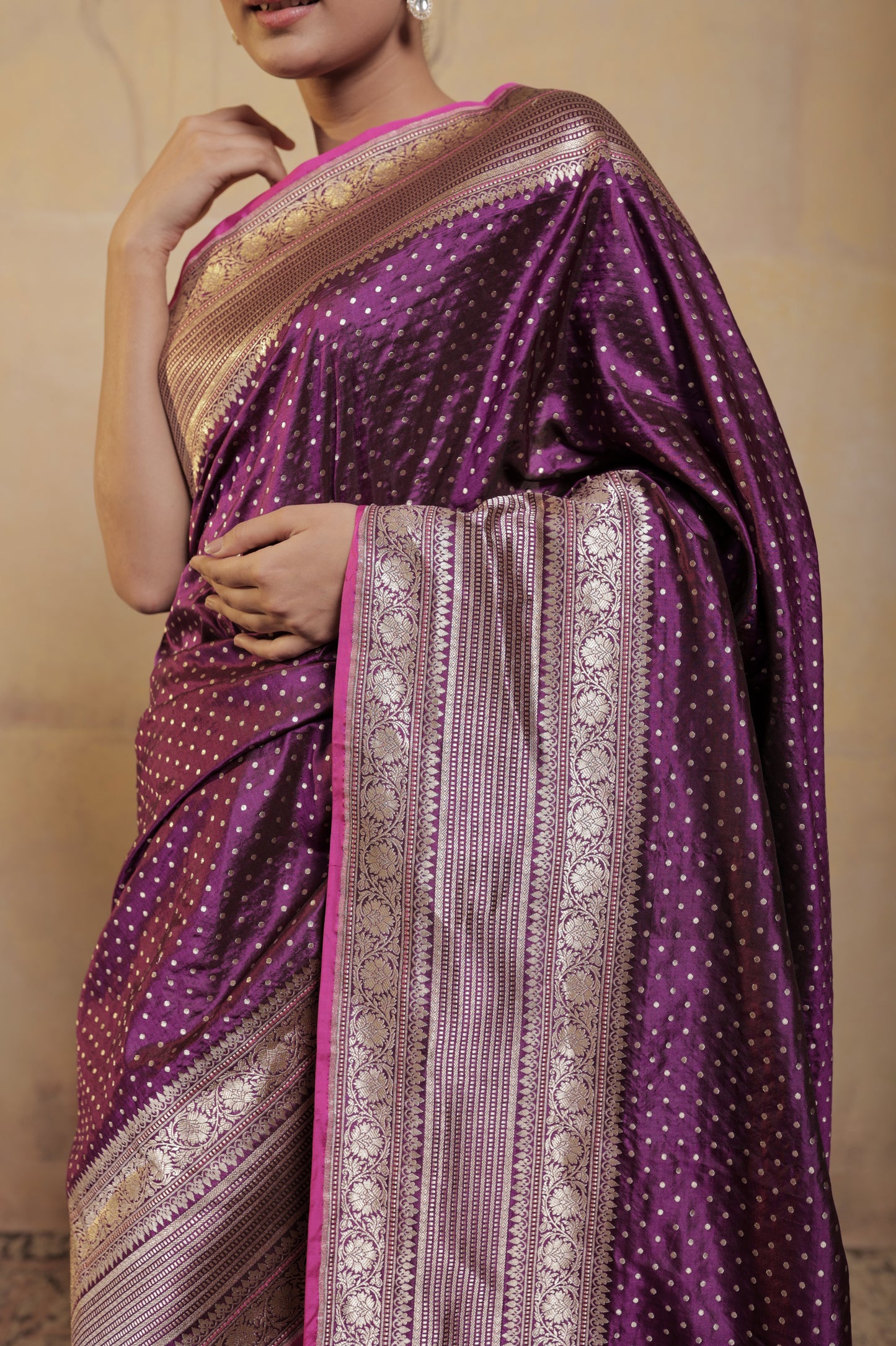 Purple Booti Katan Silk Handloom Banarasi Saree