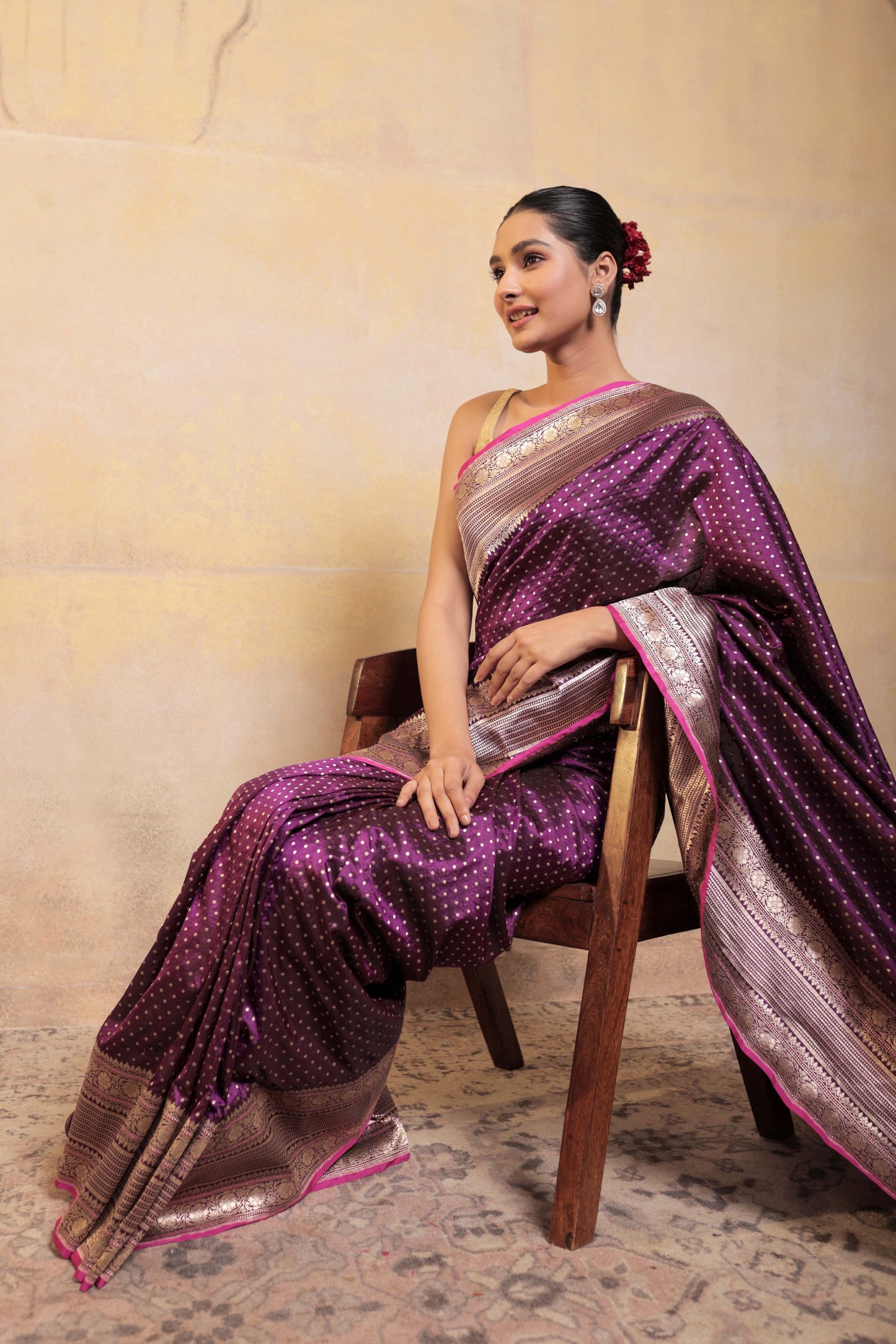 Purple Booti Katan Silk Handloom Banarasi Saree
