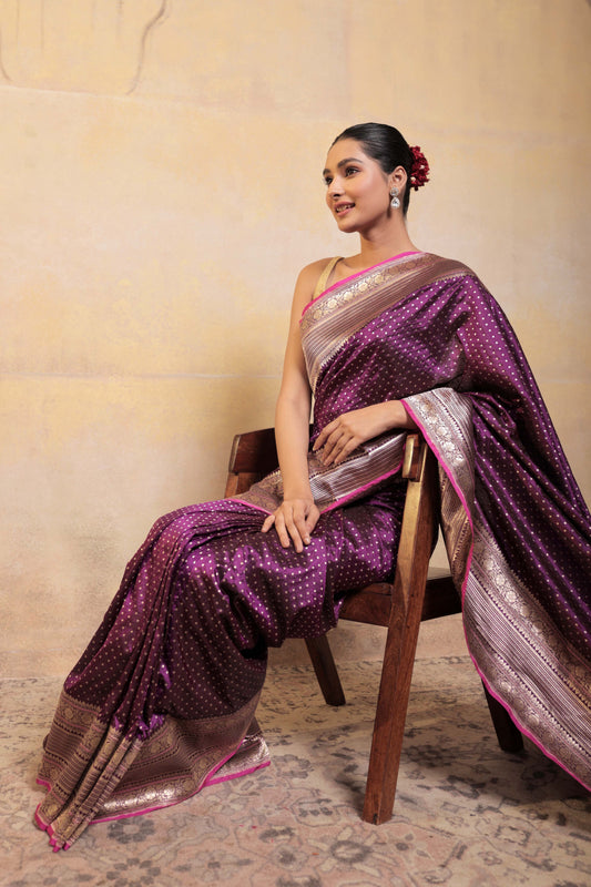 Purple Booti Katan Silk Handloom Banarasi Saree