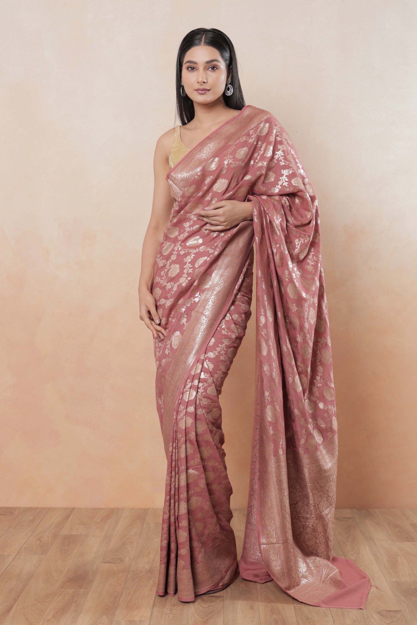 Pastel Pink Jaal Moonga Georgette Handloom Banarasi Saree