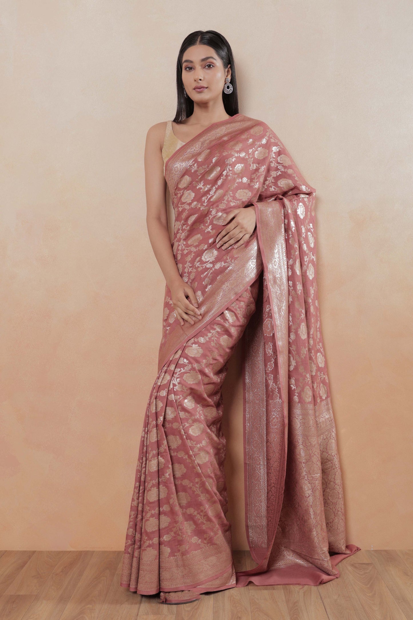 Pastel Pink Jaal Moonga Georgette Handloom Banarasi Saree