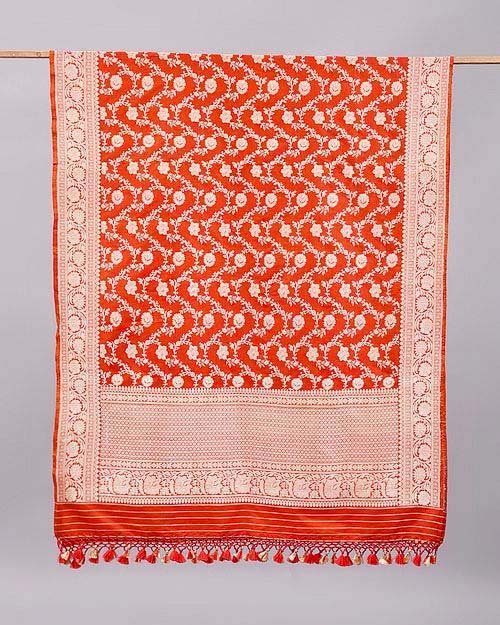 Red Katan Silk Banarasi Handloom Dupatta
