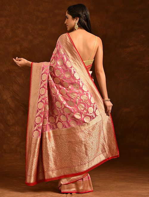 Pink Khaddi Georgette Handloom Banarasi Saree