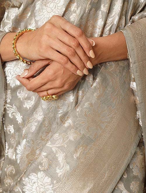 Grey Katan Silk Handloom Banarasi Saree With Jaal