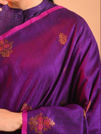 Purple Tussar Silk Handloom Banarasi Saree With Meenakari