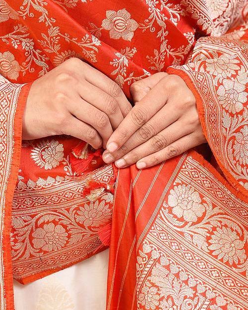 Red Katan Silk Banarasi Handloom Dupatta