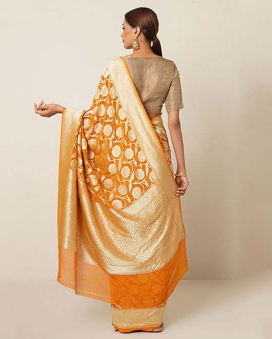 Mustard Khaddi Georgette Handloom Banarasi Saree