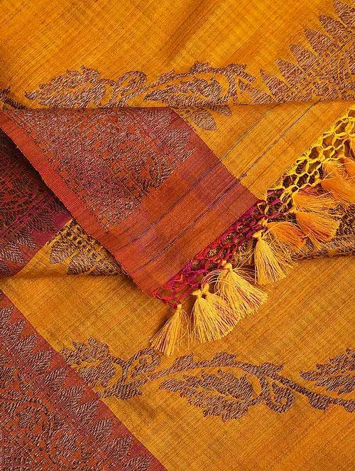 Yellow Dupion Silk Banarasi Handloom Dupatta