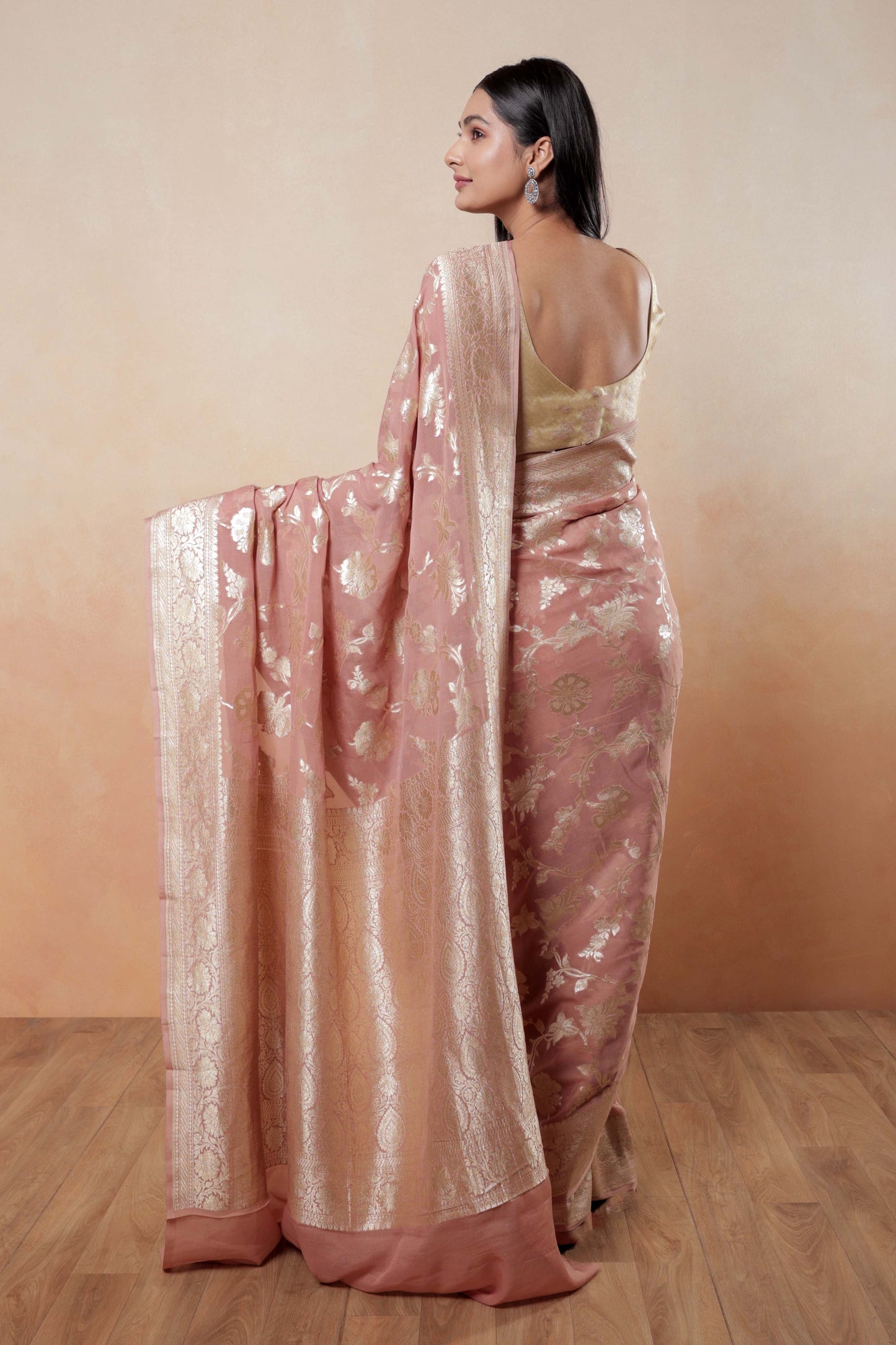 Blush Pink Jaal Khaddi Georgette Handloom Banarasi Saree