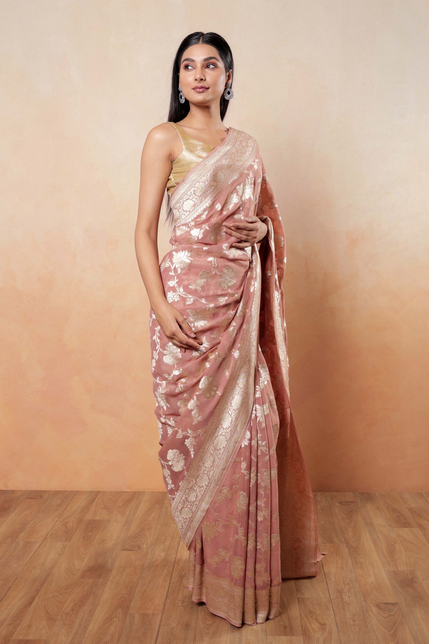 Blush Pink Jaal Khaddi Georgette Handloom Banarasi Saree
