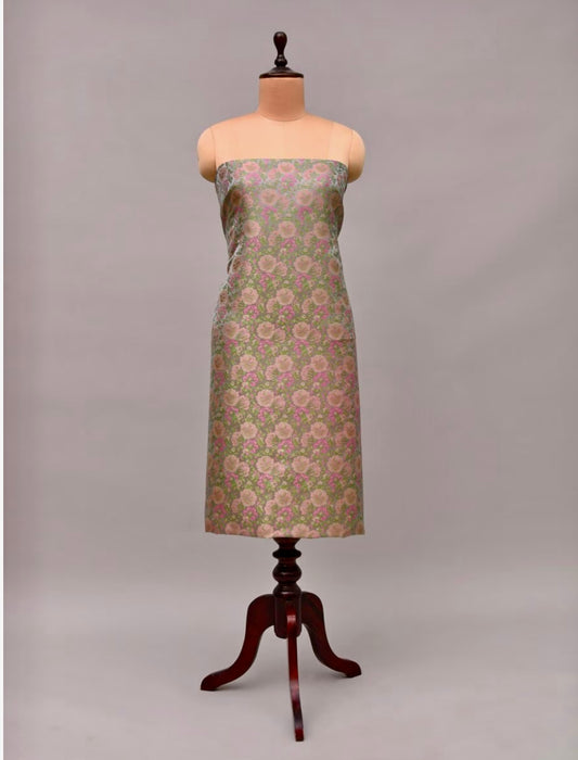 Grey Handloom Banarasi Jamawar Silk Fabric