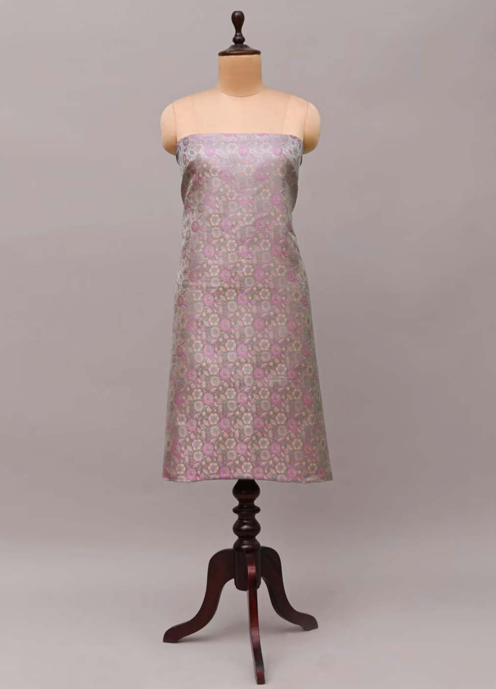 Grey Handloom Banarasi Jamawar Silk Fabric