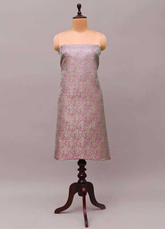 Grey Handloom Banarasi Jamawar Silk Fabric