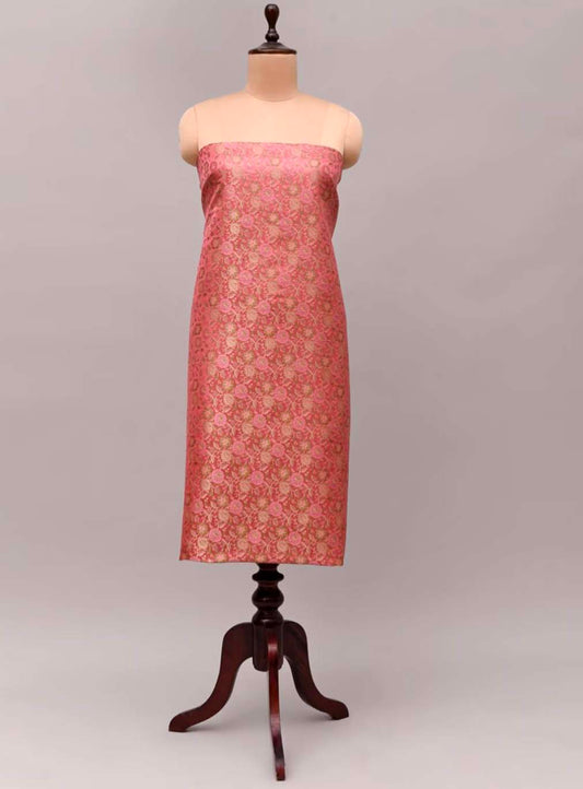 Pink Handloom Banarasi Jamawar Silk Fabric