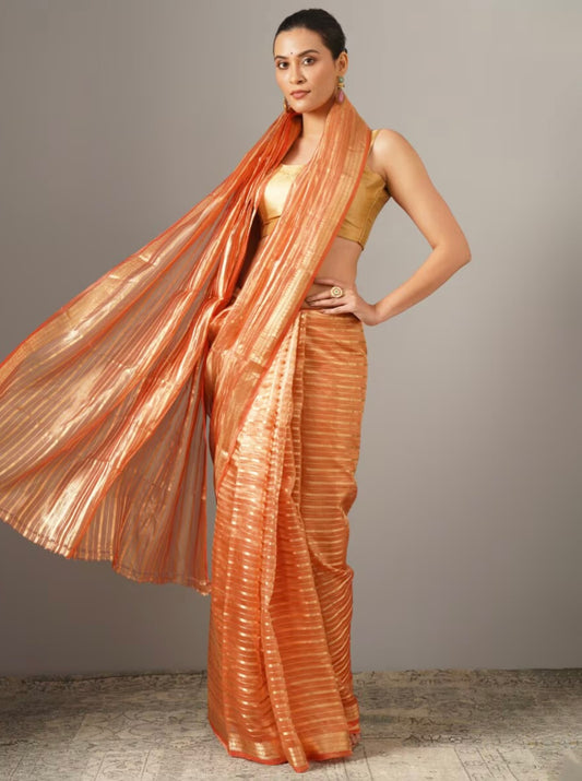 Orange Tissue Silk Handloom Banarasi Saree