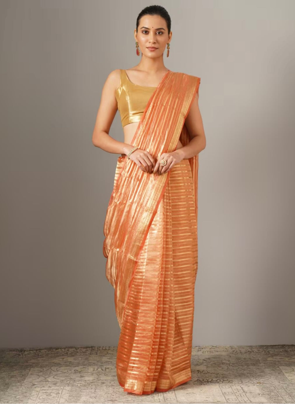 Orange Tissue Silk Handloom Banarasi Saree